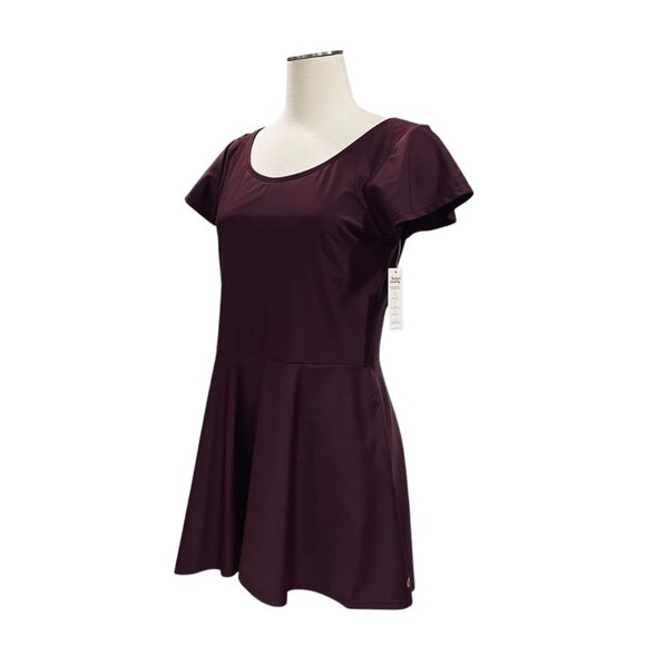 Honeymark Maroon Dress NWT Built In Bra Pockets Swim Coverup Skater Style L - Picture 7 of 10